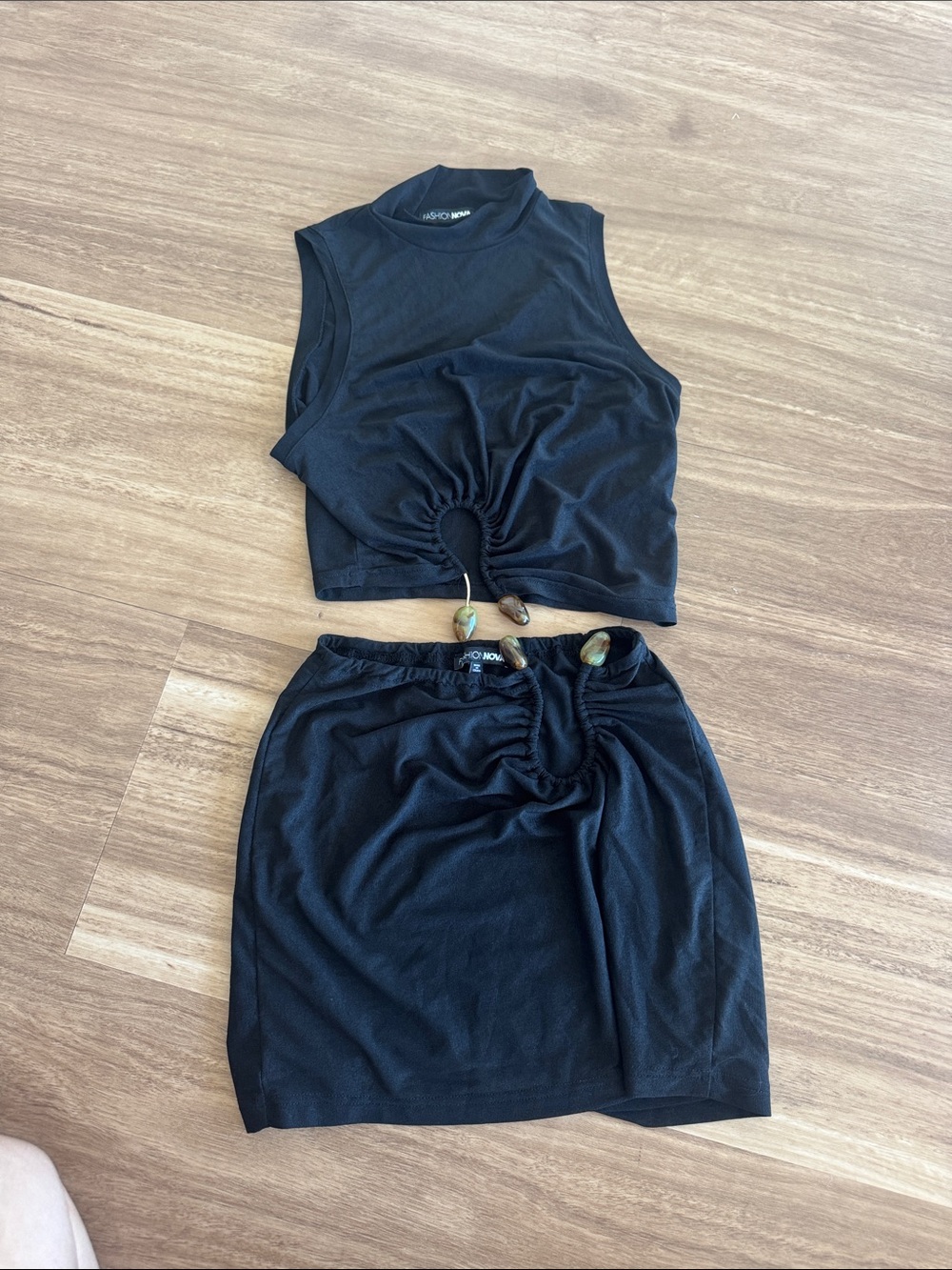 Fashion Nova Black two piece set with metal detailing
